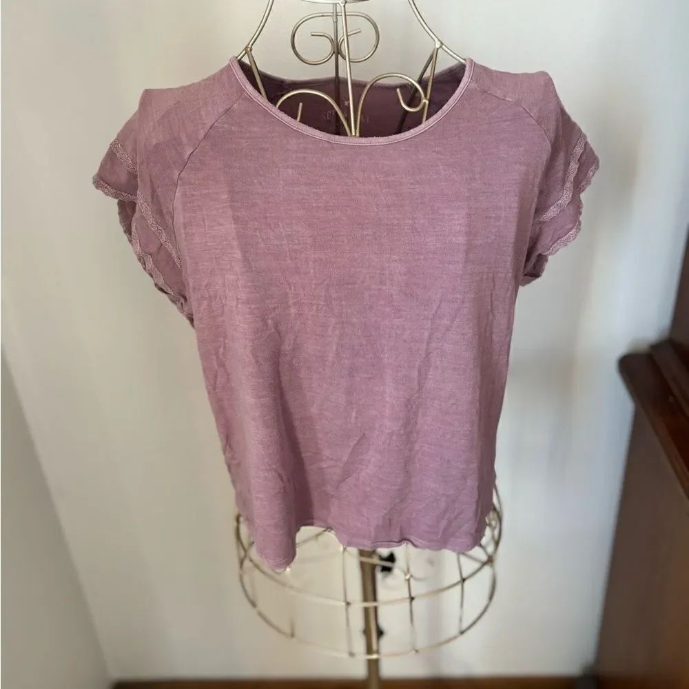 American Eagle Soft & Sexy Lace Trim Short Sleeve Tee Top S Purple